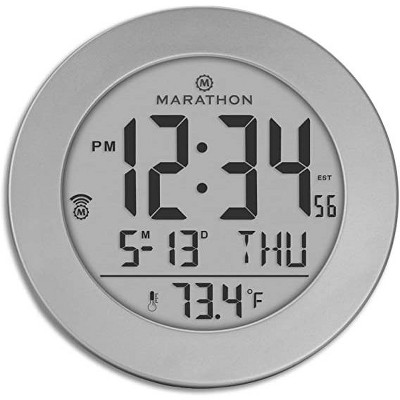 Marathon Round Atomic Alarm Clock with Push-Button Backlight, Indoor temperature & 8 Time Zones