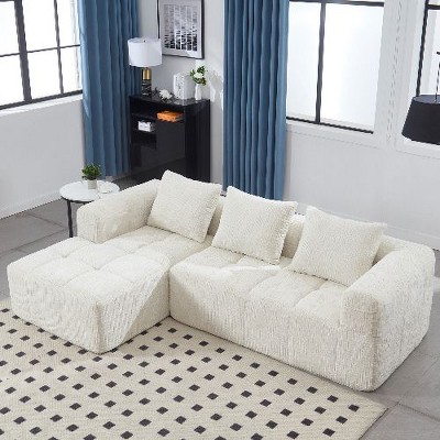 CAVINAS Modern Modular L-Shaped Sofa with Chaise Longue, 98.42-inch Loveseat Sofa with Small Side Pockets, Couches for Living Room