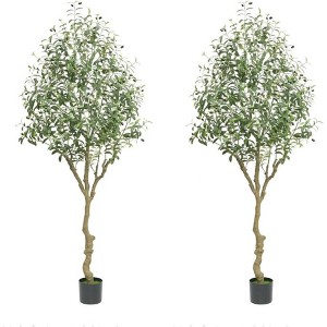 2Pcs Artificial Olive Tree in Pots, Faux Tropical Plant with Natural Wood Trunk for Home Office Living Room Indoor Outdoor - 1 of 4