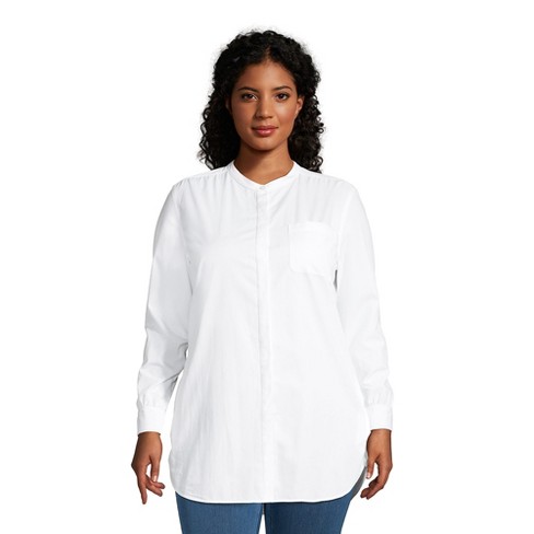 Lands' End Women's Plus Size Cotton A-line Long Sleeve Tunic Top