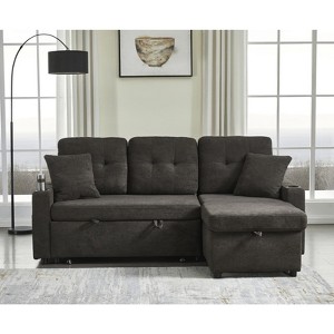 TiramisuBest 3 in 1 Pull Out Couch & L Shaped Sectional Sofa Chenille Convertible Storage Ottoman - 1 of 4