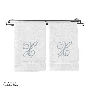 BC BARE COTTON Monogrammed Hand Towel, 100% Turkish Cotton - Set of 2 - White - Silver Script - 1 of 1