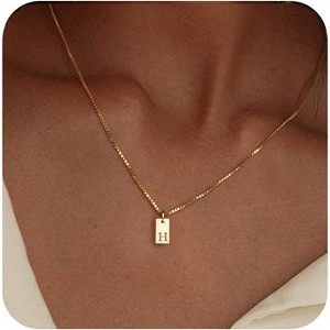 Personalized Initial Necklace: 14K Gold Plated Dainty Letter Name Pendant for Women, Custom Tag Jewelry - 1 of 4