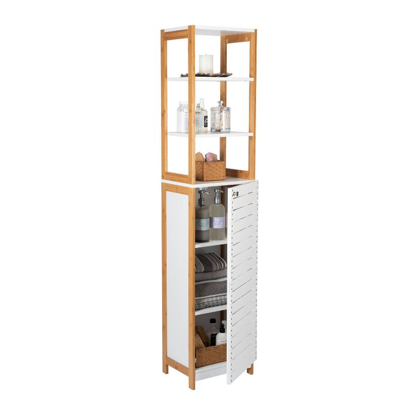 Deluxe Bamboo High Cabinet with Three Interior Shelves Brown - Organize It All, 5 of 11
