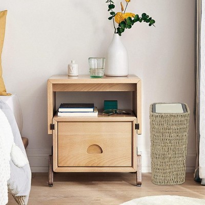 RISOKEYS 2.6Gallon Small Rattan Trash Can with Press Top Lid,Slim Wicker Waste Basket for Bathroom,Kitchen