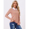 INSPIRE CHIC Women's Long Sleeves Contrast Peter Pan Collar Striped Blouse Top - 2 of 4