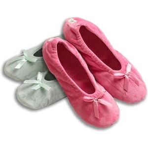 Roxoni Women's Plush Terry Cotton & Velour Ballerina Slippers – 2-Pack of Cozy Indoor Footwear - 1 of 4