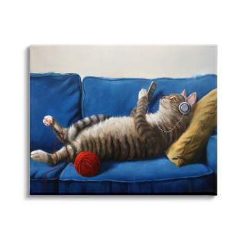 Stupell Industries Cat Couch Relaxing Red Yarn Ball Pet Portrait
