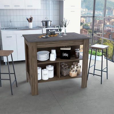 INFURNIC Kitchen Carts and Islands Kitchen Island with Open Storage Shelves and Spacious Prep Surface, Brown, 27.5"*40.5"*35.4"