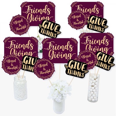 Big Dot of Happiness Elegant Thankful for Friends - Friendsgiving Thanksgiving Party Centerpiece Sticks - Table Toppers - Set of 15