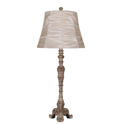Antique Bronze Adjustable Nightstand Lamp with Carved Base and Empire Shade