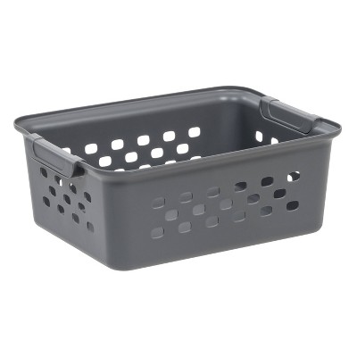 Gray Small Plastic Storage Baskets with Handles, 10-Pack