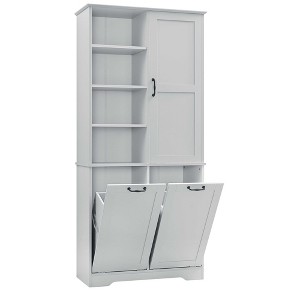 Rbied 31 in. W x 14 in. D x 68 in. H Wood Linen Cabinet Storage Cabinet with Tilt-Out Laundry and Adjustable Shelf - 1 of 4