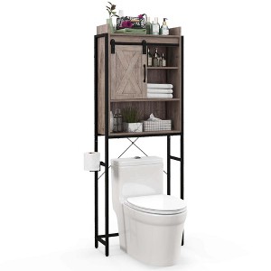 Costway Over-The-Toilet Storage Cabinet Bathroom Organizer w/ Sliding Barn Door Rustic Brown/Espresso/Grey - 1 of 4