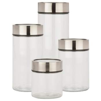 Leraze Set Of 4 Red Stainless Steel Canisters With Glass Window & Airtight  Lid : Target