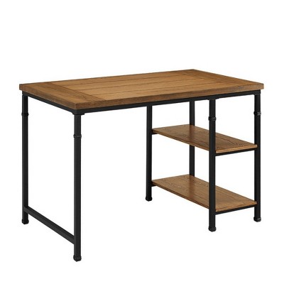 Linon Austin Industrial 2 Shelf Desk Brown: Office Workstation with Open Storage, Wood Composite
