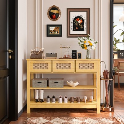 43.3 in. Rectangle Wood Console Table with 3 Top Drawers and 2 Open Shelves