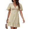 Anna-Kaci Women's Short Sleeve V-Neck Mini Dress with Ruffle Hem and Abstract Print - 3 of 4