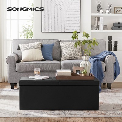 30" Black Faux Leather Folding Storage Ottoman Bench