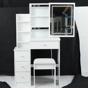 FONTOI Bedside Cabinet Vanity Table&Cushioned Stool, Dresser with Mirror&Tri-color Switching for Bedroom, White, 12.6"*50.4"*29.2" - 1 of 4