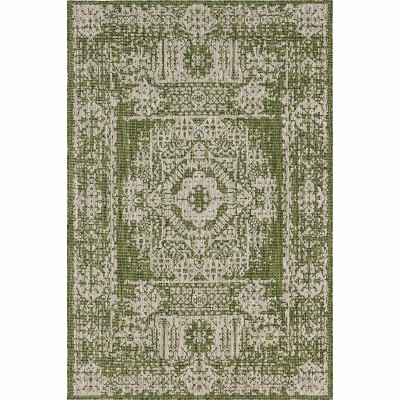 Green and Gray Flat Woven Rectangular Outdoor Area Rug, 6' x 9'