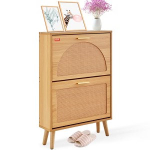 VEVOR Shoe Cabinet with 2 Flip Drawers, Shoe Storage Cabinet for Entryway, Free Standing Shoe Storage Organizer with Rattan Doors, Brown - 1 of 4