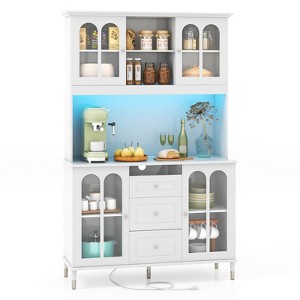Costway 73” Kitchen Pantry Cabinet Kitchen Storage Hutch with LED lights USB Ports Type-C Port AC Outlets Kitchen Utility Cabinet with 3 Drawers - 1 of 4