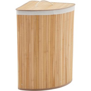 Corner Laundry Hamper w/ Lid, 15.5gal(58L) Foldable Bamboo Basket w/ Washable Liner Bag, Wicker Clothes Hamper for Bedroom Bathroom Apartment - 1 of 4