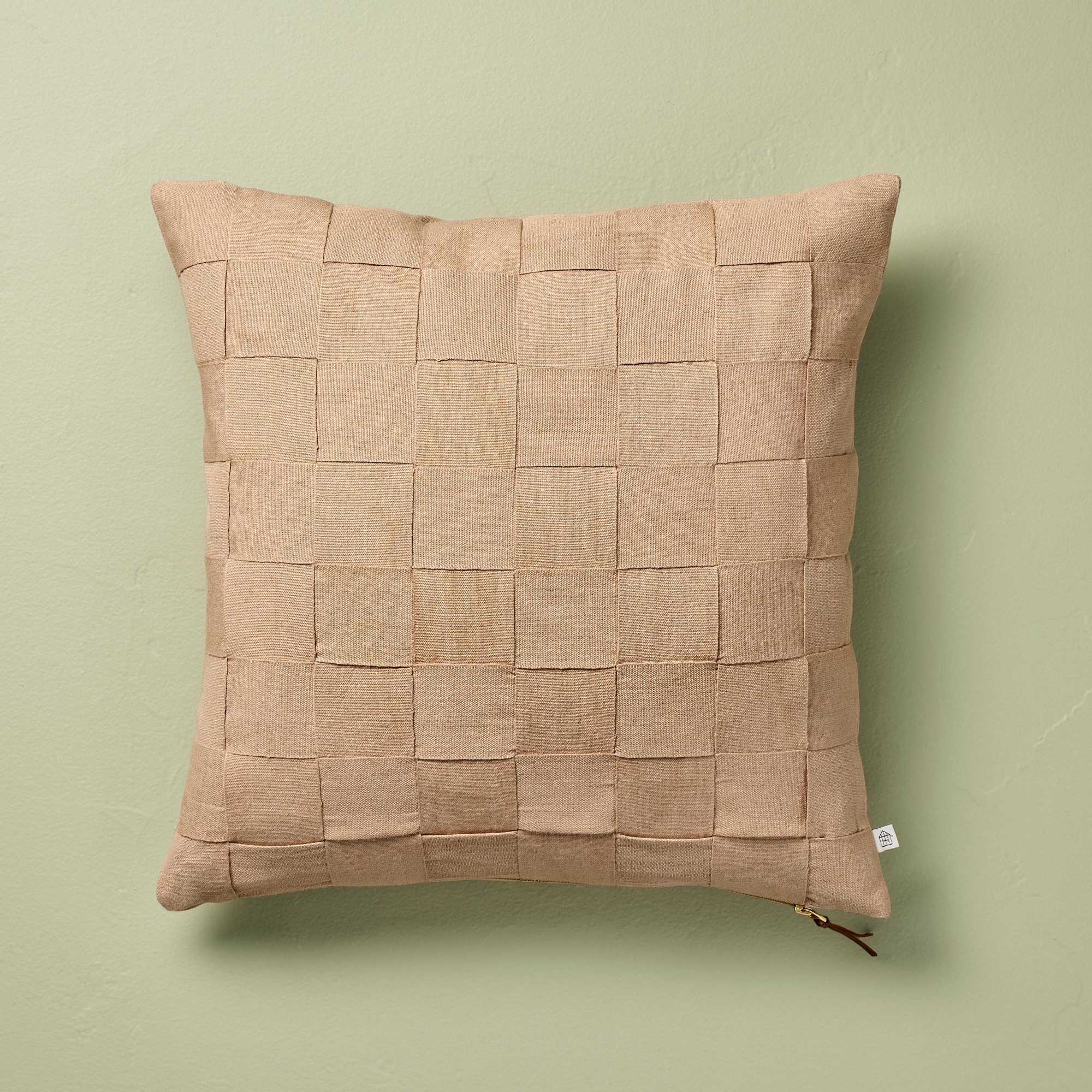 Basket Weave Square Throw Pillow Tan