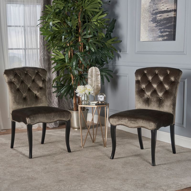 Set of 2 Hallie Tufted New Velvet Dining Chairs - Christopher Knight Home, 3 of 6