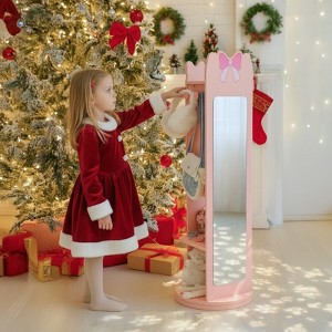 Angel Sar Bow Pattern Children's Jewelry Mirror Cabinet, Painted MDF Rotating Storage with Door & Shelf, Kids Accessory Organizer for Bedroom - 1 of 4