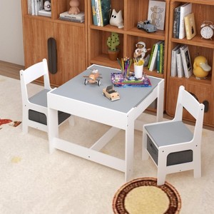 KWPZQEB 3 in1 Kids Table and Chair Set, Wooden Activity Table with Storage Drawer, Toddler Craft Table and Chairs with Versatile Tabletop for Nursery - 1 of 4