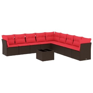 vidaXL 10 Piece Patio Sofa Set with Cushions Brown Poly Rattan - 1 of 4