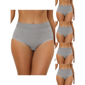 Allegra K Women's High Waist Tummy Control Ribbed Comfortable Lace Trim 5 Packs Briefs - 1 of 4