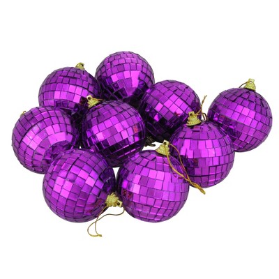 Northlight 9ct Mirrored Glass Disco Ball Christmas Ornament Set 2.5" - Purple