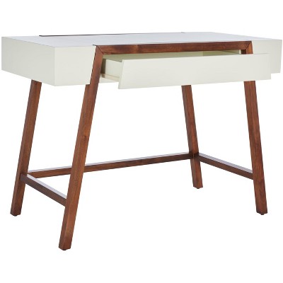 Mid-Century Modern White and Walnut Writing Desk with Drawer