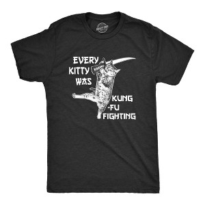 Mens Every Kitty Was Kung Fu Fighting Funny Kitten Cat Sword Music T shirt - Crazy Dog Men's T Shirt - 1 of 4