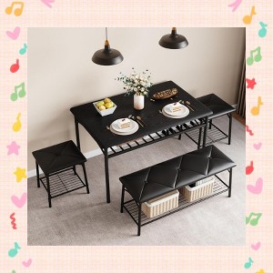 Garvee Stylish Dining Table Set for 4 - Kitchen Table with Comfortable Bench & 2 Chairs, Space-Saving Design with Wine Rack - 1 of 4
