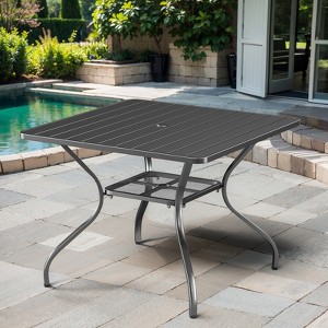 POCASSY Outdoor Dining Table, 37" Square Metal Patio Dining Table with 1.96" Umbrella Hole in Black, Round-Corner Dining Table for Outside - 1 of 4