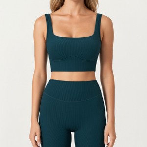 Anna-Kaci Active Women's Square Neck Ribbed Cropped Tank Top with Seam Front Detail - 1 of 4