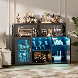 Besiost Wine Bar Cabinet with Glass Holders and and Doors, Buffet Wine cabinet with Power Outlet - 1 of 4