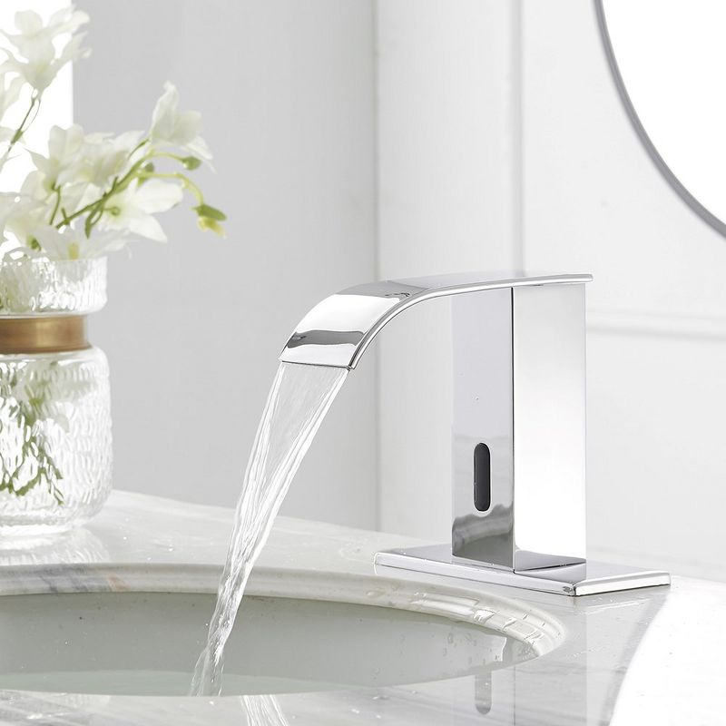 BWE DC Powered Touchless Bathroom Faucet With Deck Plate & Pop Up Drain In Polished Chrome, 2 of 7