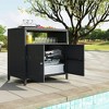 Resenkos Outdoor Storage Cabinet with Acacia Wood Top, Two Doors, Shelf, Wicker Bar Table for Pool Towel Storage, Black - 3 of 4
