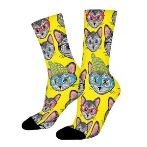 Cats In Hats Glasses Women Printed Crew Socks Funny Funky Socks Soft Polyester Novelty Gifts for Artists Men - 1 of 1