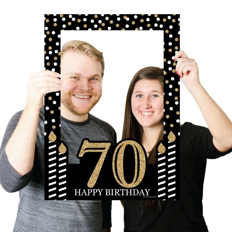 Big Dot of Happiness Adult 70th Birthday - Gold - Birthday Party Selfie Photo Booth Picture Frame & Props - Printed on Sturdy Material, 3 of 8