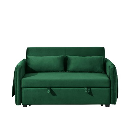 NicBex 55" Convertible Velvet Loveseat Sofa with 2 Detachable Arm Pockets, 2 Pillows and Adjustable Backrest for Living Room