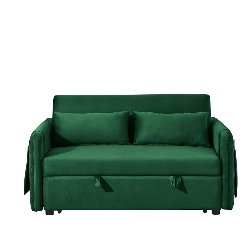 55" Pull Out Sleeper Sofa Bed, Velvet Upholstered Loveseat Sofa with Adjustable Backrest and Pillows-ModernLuxe, 4 of 11