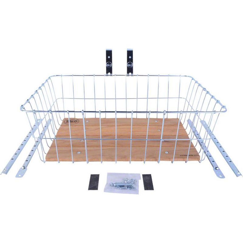 Wald 1392 Front Basket with Adjustable Legs, Wood Slats, Silver Dimensions: 18 x 13 x 6", 1 of 2