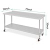 Stainless Steel Kitchen Cart, 72 x 30 x 35 inches Prep Table with Wheels and Backsplash - 2 of 4
