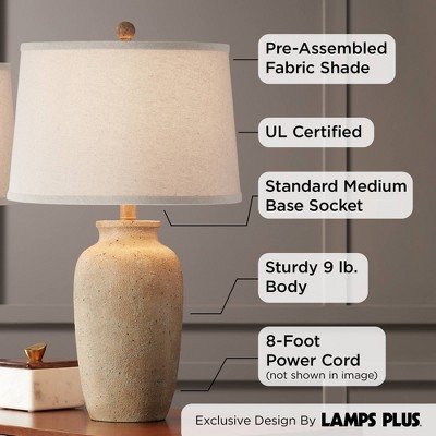 Rustic Beige Ceramic Table Lamps with Oatmeal Shades, Set of 2